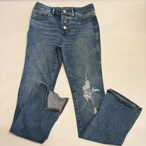 Express Jeans Skyscraper Mid Rise Stretch Distressed Denim Womens 4S (A0129)